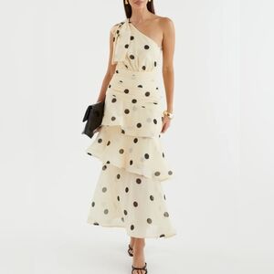 Cream Polka Dot One-Shoulder Dress